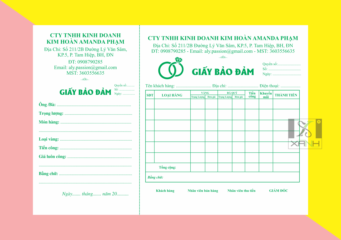GIẤY BẢO ĐẢM CÔNG TY KIM HOÀN AMANDA PHẠM