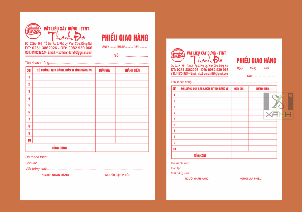 PHIẾU GIAO HÀNG CÔNG TY THANH ĐA