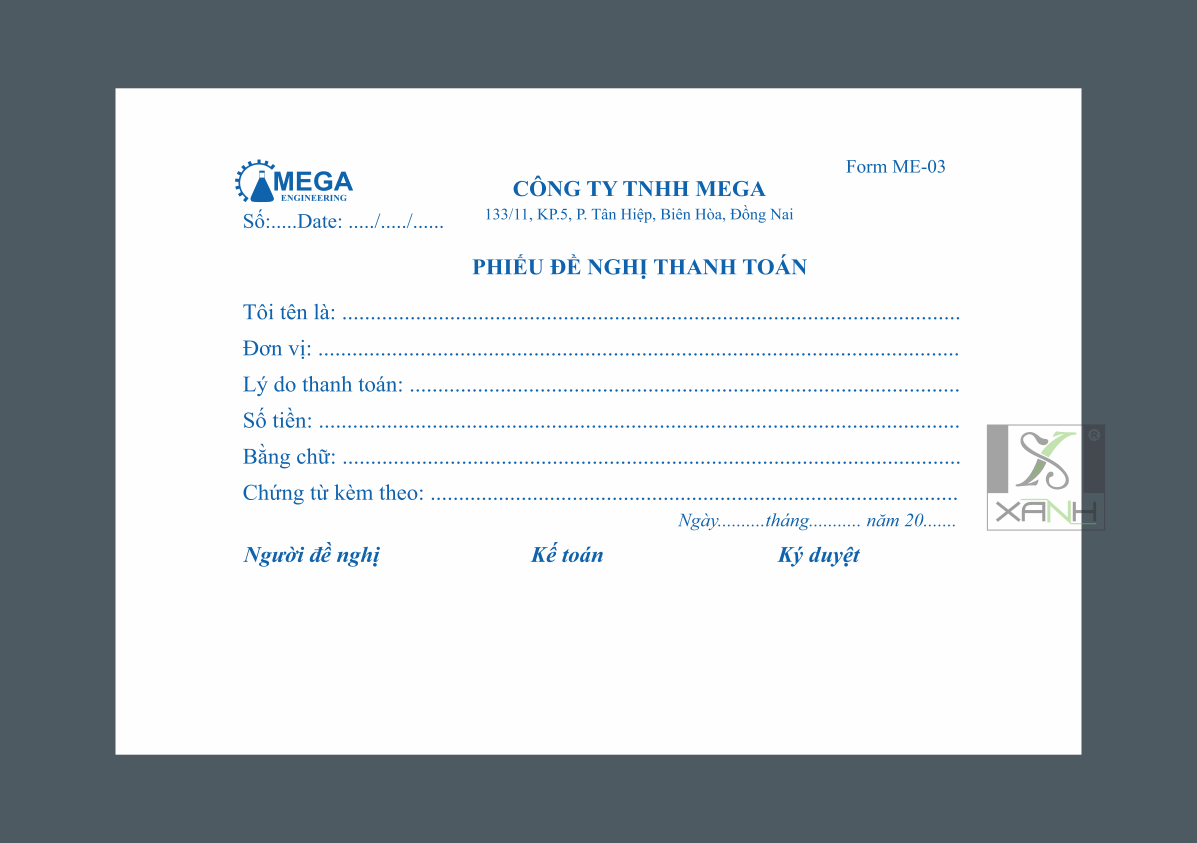 PHIẾU ĐỀ NGHỊ THANH TOÁN CÔNG TY MEGA